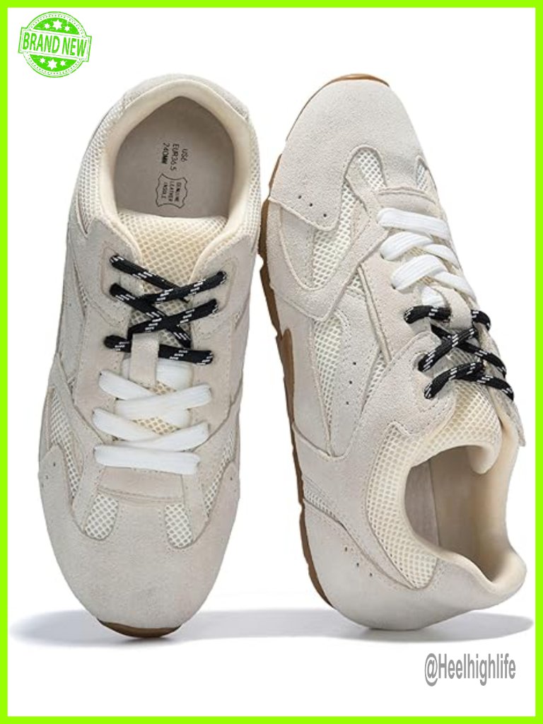 Leather Memory Foam Lace-Up Sneakers - Lightweight Non Slip Women's Fashion